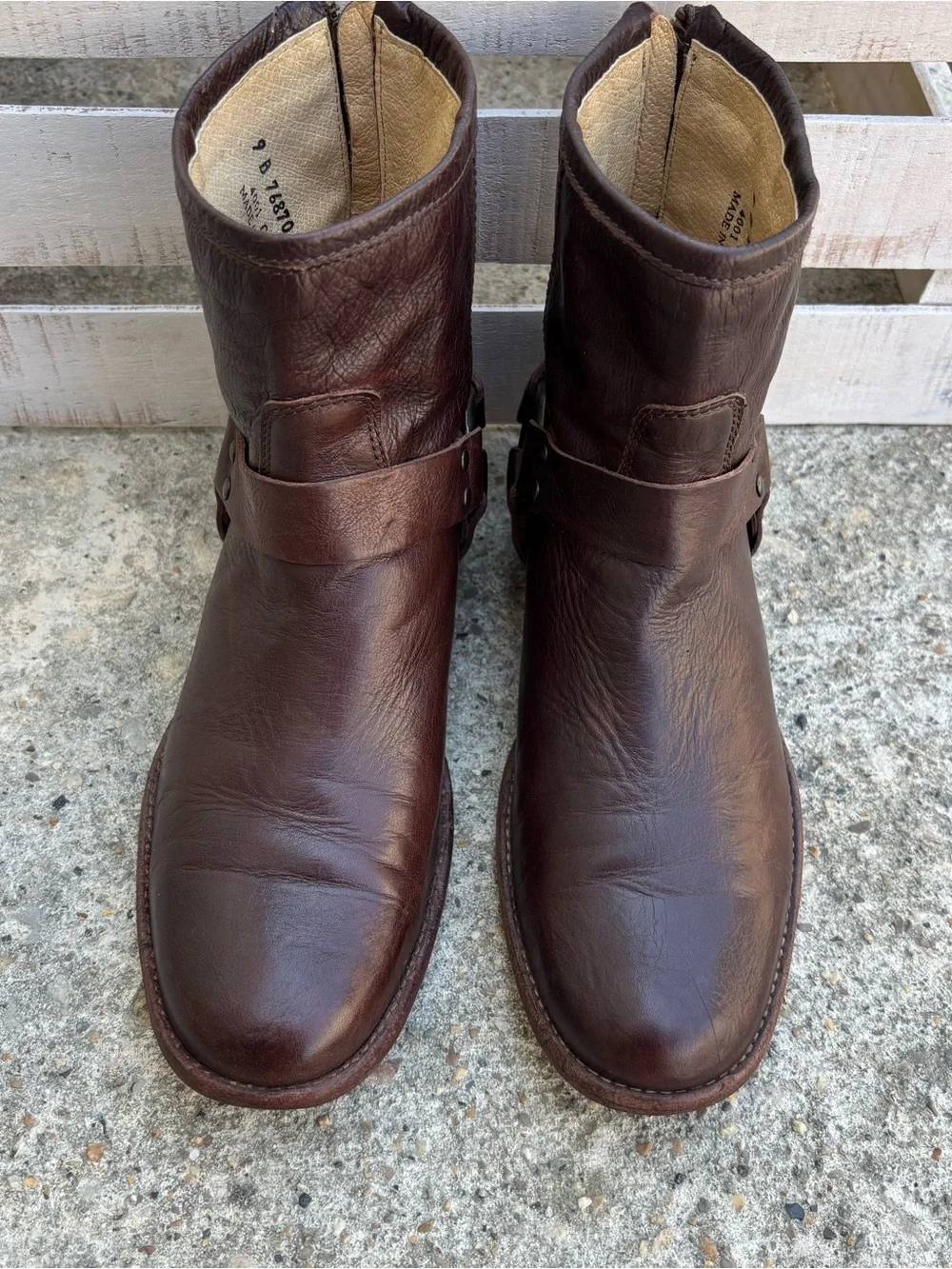 Frye Brown Leather Phillip Harness Ankle Moto Biker Zip Boots Size 9